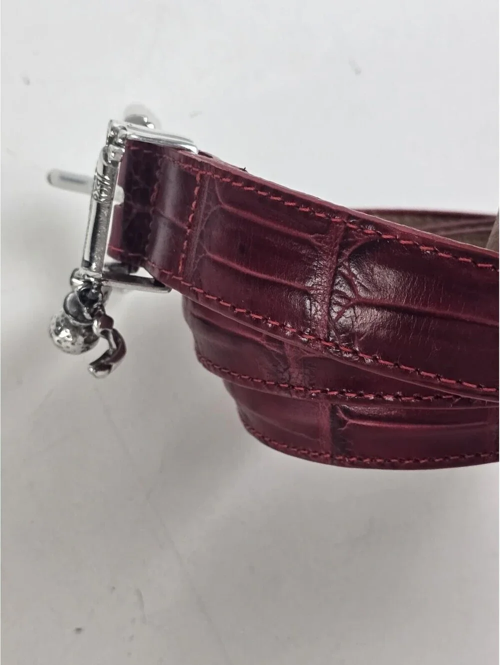 Brighton Red Reptile Embossed Belt Silver Buckle w/Golf Charms  L-34